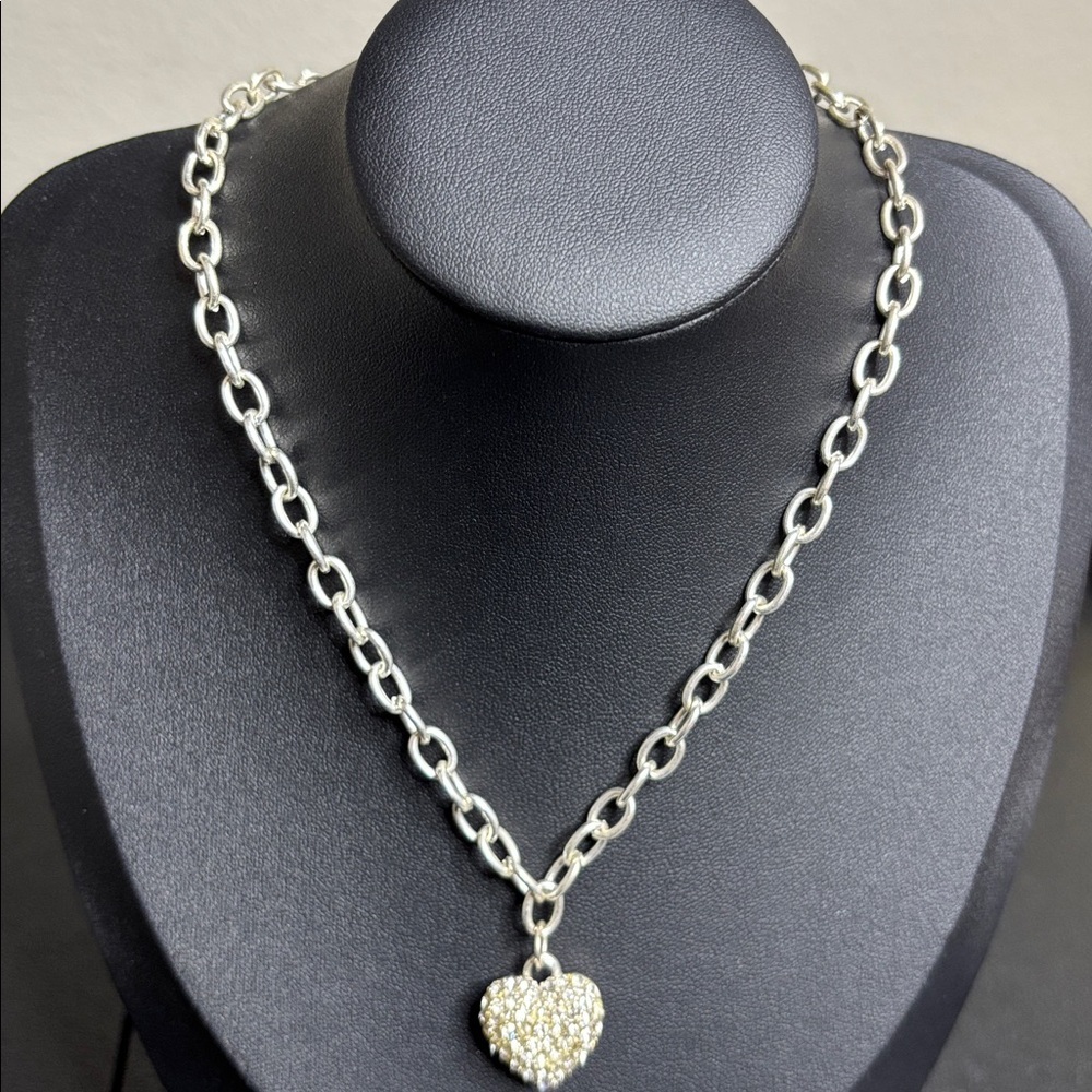 Silver Chain Necklace With Puffy Heart Pendant